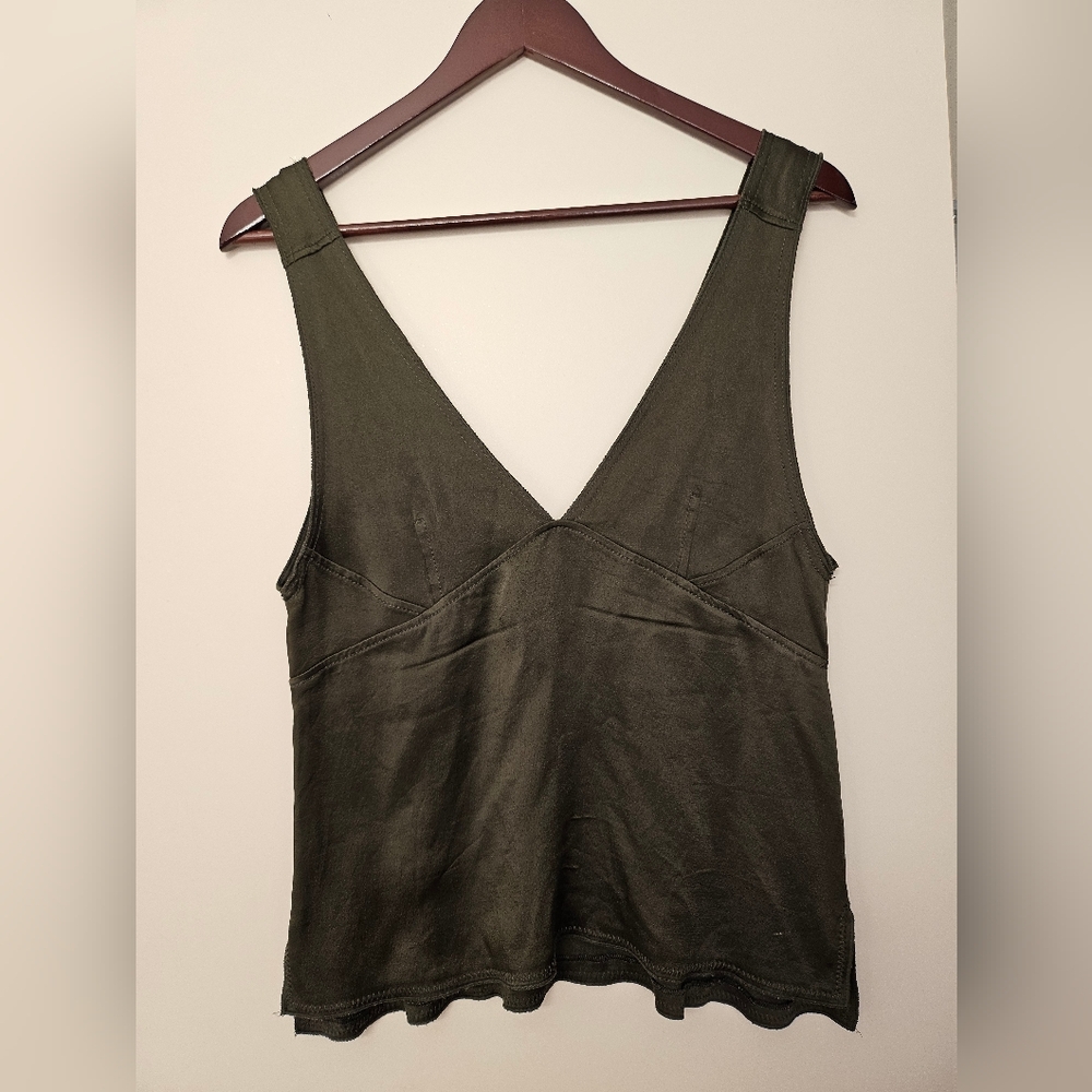 zara satin dark green top